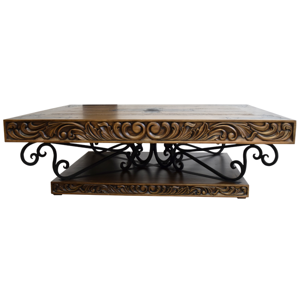 Spanish Colonial Splendor: Handcrafted Western Style Coffee Table with Iron Accents