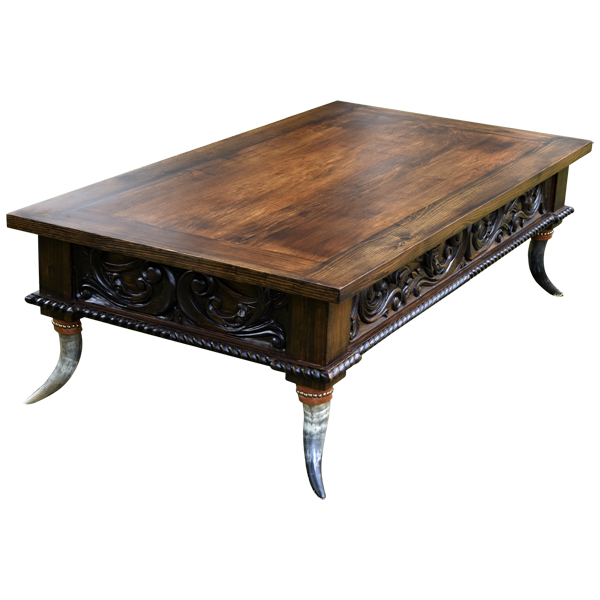 Handcrafted Coffee Table with Antique Finish and Artisanal Details