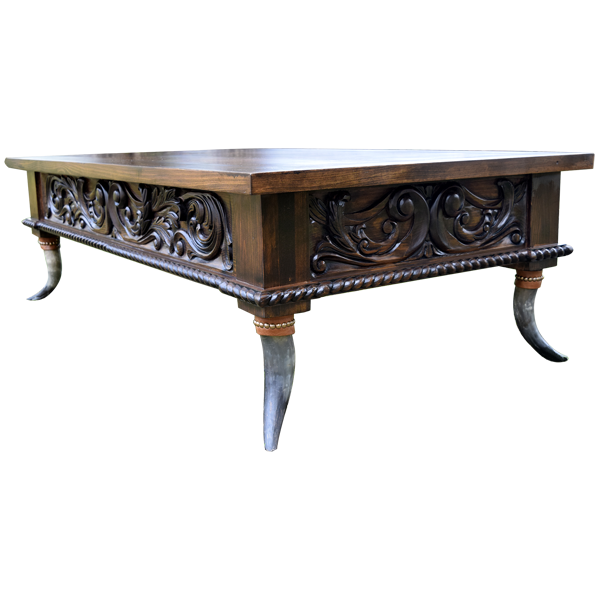 Handcrafted Coffee Table with Antique Finish and Artisanal Details