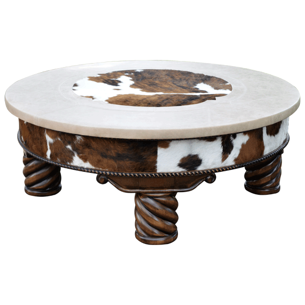 Western Charm: Handcrafted Coffee Table with Cowhide Upholstery