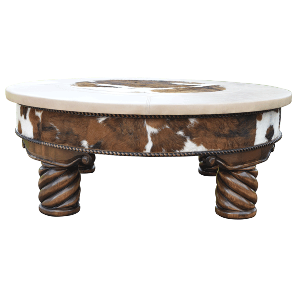 Western Charm: Handcrafted Coffee Table with Cowhide Upholstery