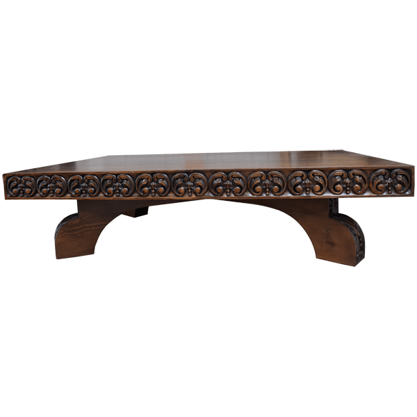 Elegant Formality: Handcrafted Rectangular Coffee Table with Ornate Woodwork