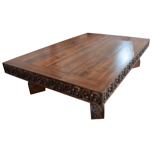 Elegant Formality: Handcrafted Rectangular Coffee Table with Ornate Woodwork