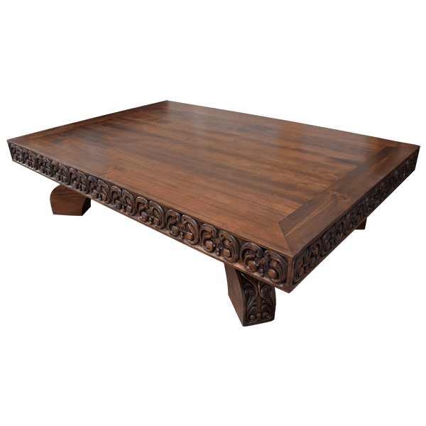 Elegant Formality: Handcrafted Rectangular Coffee Table with Ornate Woodwork