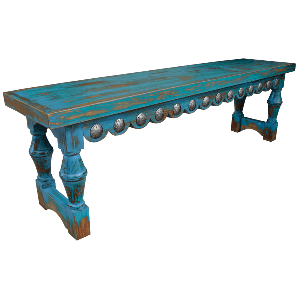 Antique Turquoise Charm: Handcrafted Western Coffee Table with Artisan Details