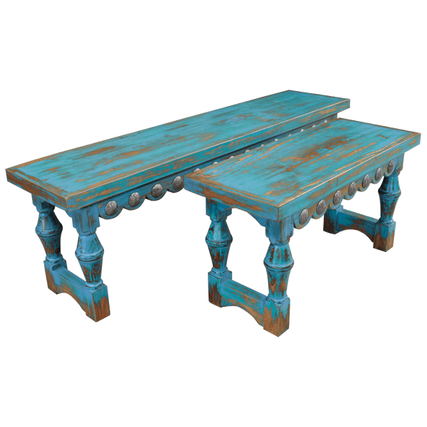 Antique Turquoise Charm: Handcrafted Western Coffee Table with Artisan Details
