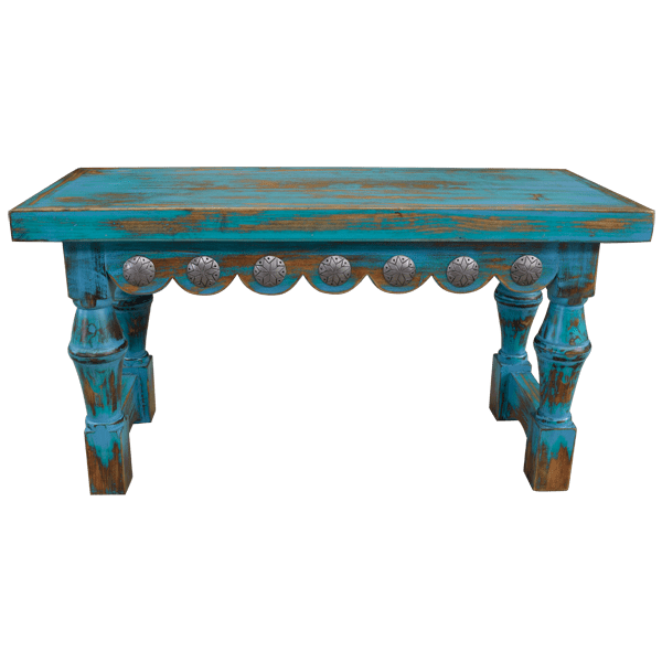 Handcrafted Western Coffee Table in Antique Turquoise