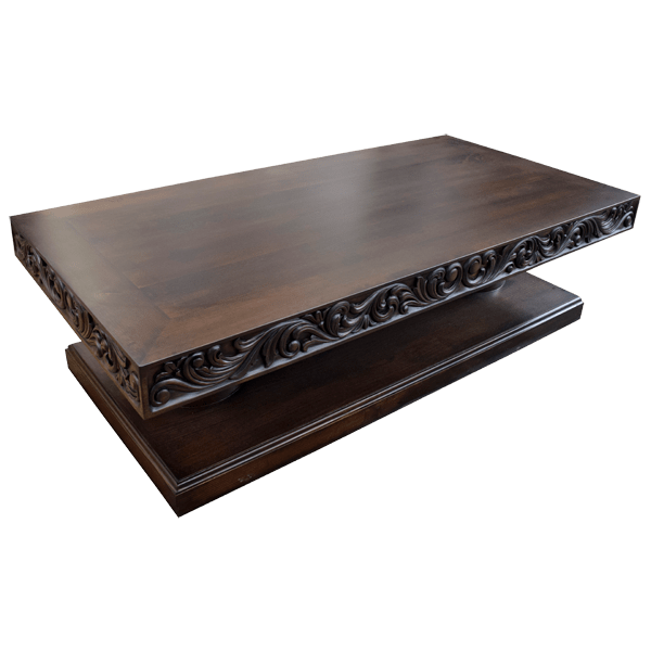 Handcrafted Dark Finish Coffee Table with Magnificent Carved Details