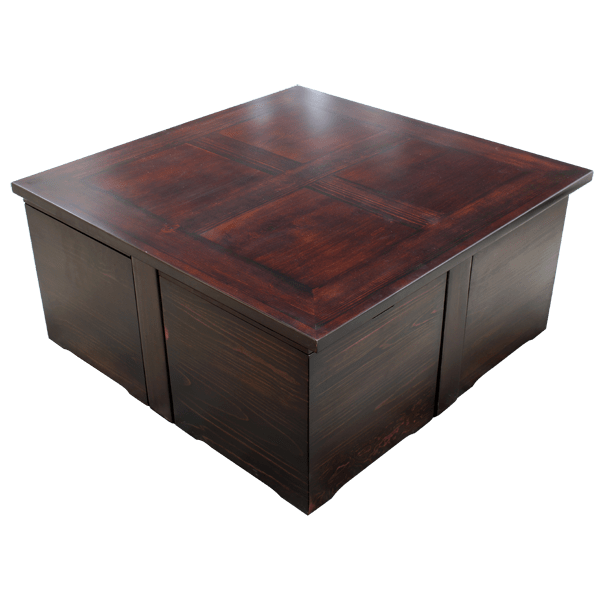 Handcrafted Solid Wood Coffee Table with Integrated Seating