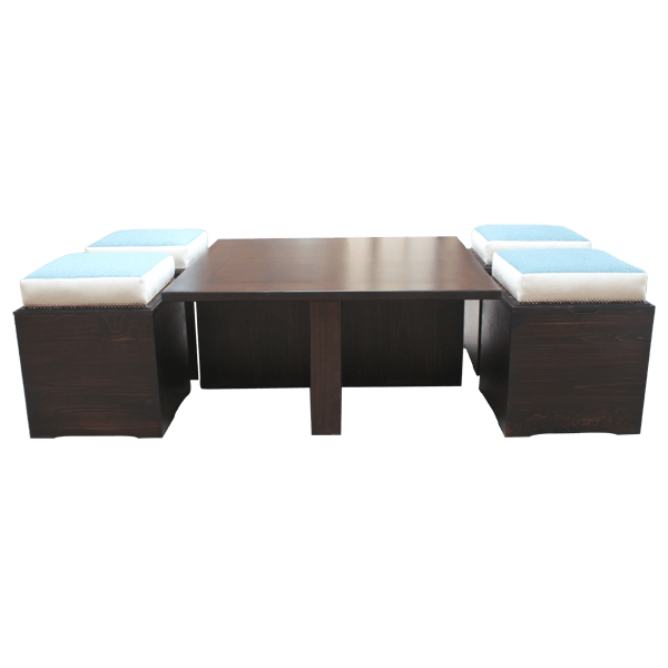 Handcrafted Solid Wood Coffee Table with Integrated Seating