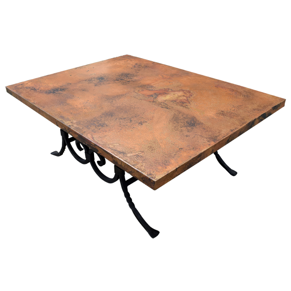 Rectangular Coffee Table with Copper Top and Wrought Iron Base with Scroll Design