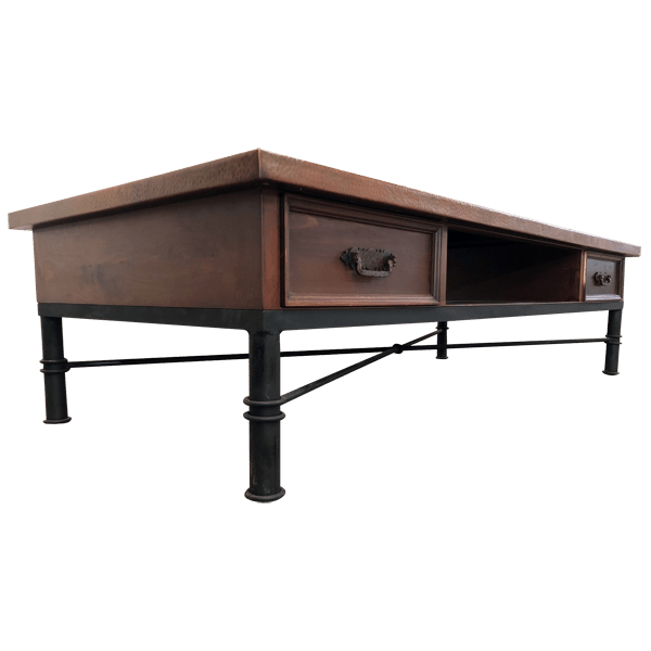 Handcrafted Coffee Table with Magnificent Hand Hammered Copper Top