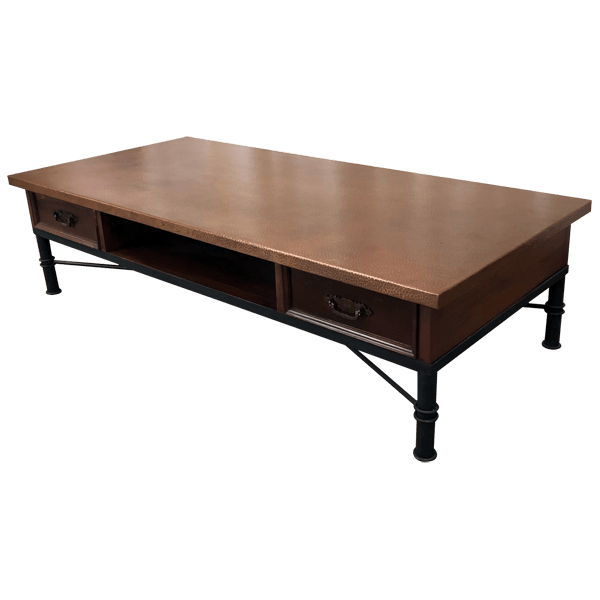 Handcrafted Coffee Table with Magnificent Hand Hammered Copper Top