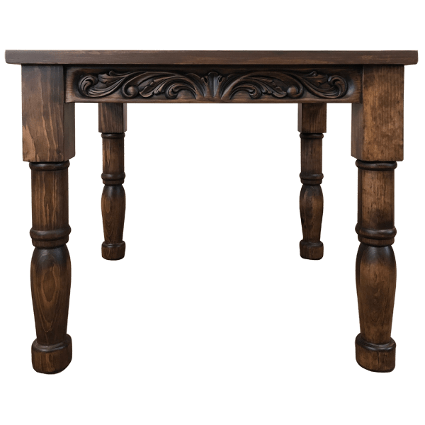 Carved Wooden Table with Turned Legs
