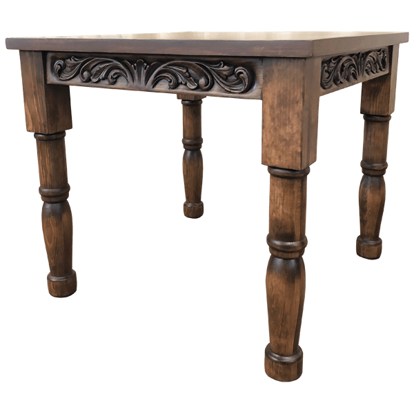 Carved Wooden Table with Turned Legs