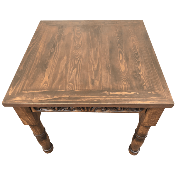 Carved Wooden Table with Turned Legs