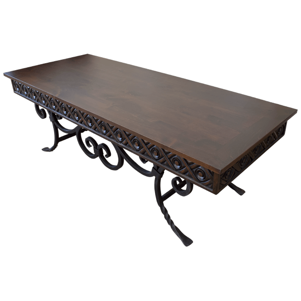 Carved Edge Coffee Table with Wrought Iron Base