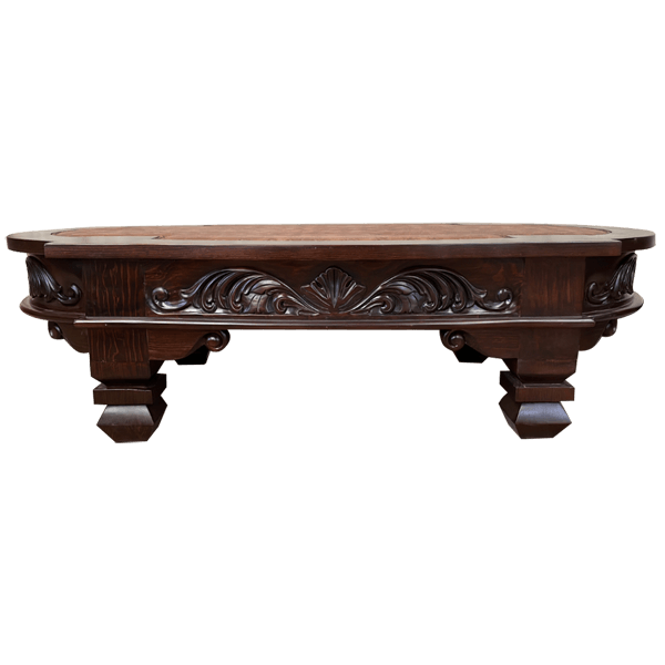 Wooden Coffee Table with Leather Center and Sturdy Legs