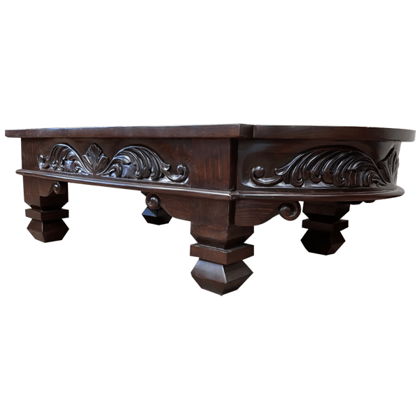Wooden Coffee Table with Leather Center and Sturdy Legs