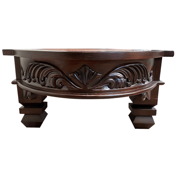 Wooden Coffee Table with Leather Center and Sturdy Legs