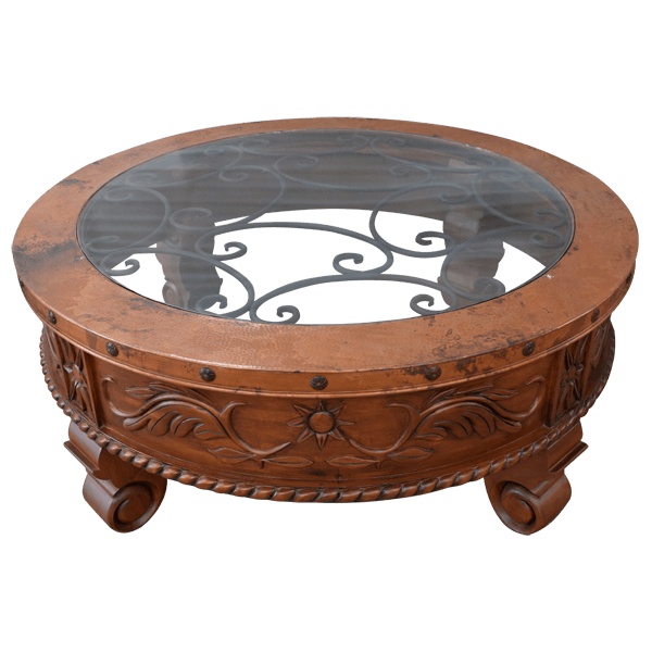 Oval Wooden Table with Floral Carvings and Star-Shaped Design