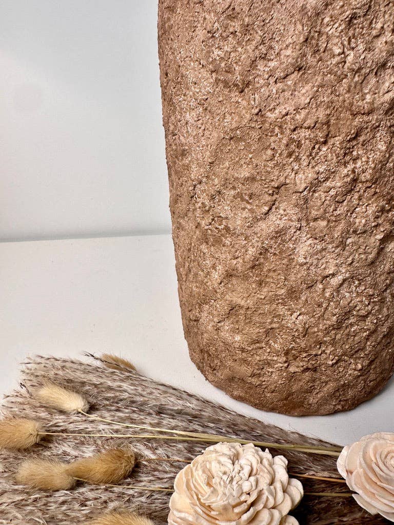 Rustic Minimalist Textured Hand-Painted Ceramic Vase 12" - Espresso Brown