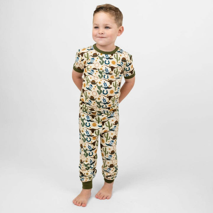 Howdy Western Bamboo Short Sleeve Kids Pajama Pants Set