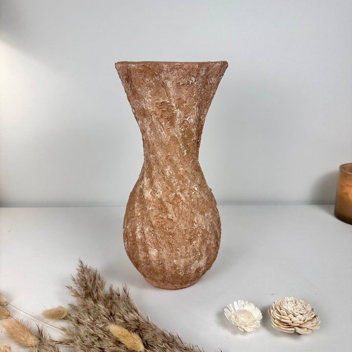 Twisted Ceramic Vase 12" tall Terracotta Brown