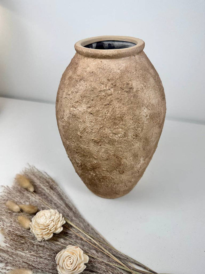 Rustic Hand-Painted Textured Vase 14" - Earth Brown