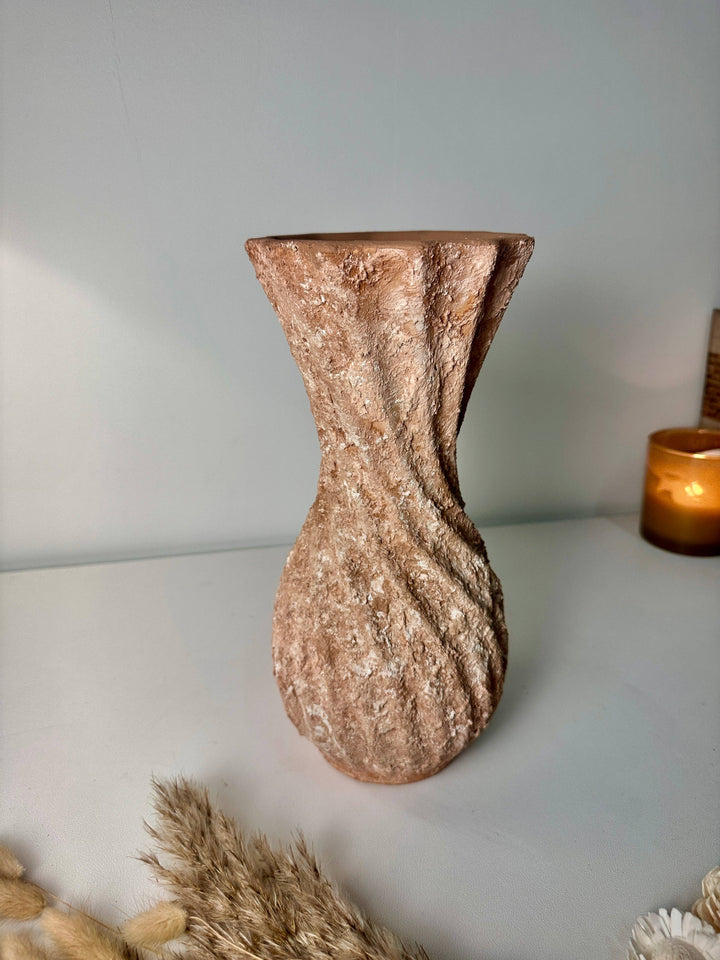 Twisted Ceramic Vase 12" tall Terracotta Brown