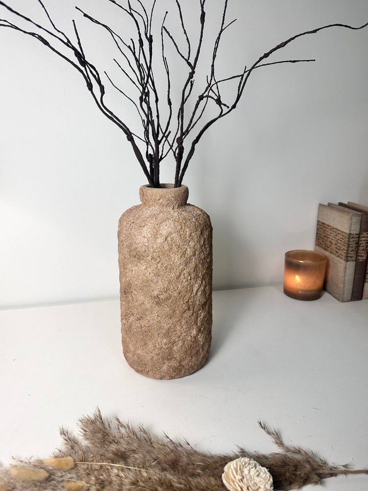 Rustic Minimalist Textured Hand-Painted Ceramic Vase 12" - Espresso Brown