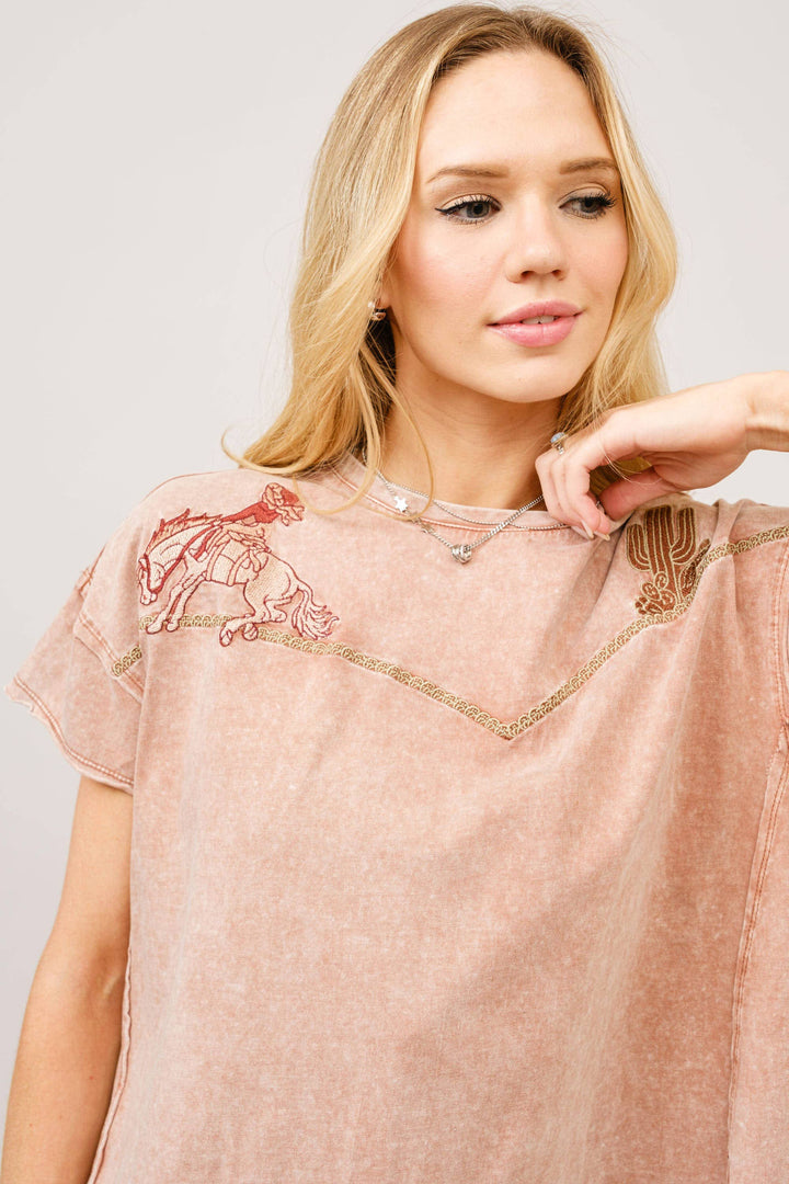 23376T -  Embroidered Shoulder Western Yoke T-Shirt
