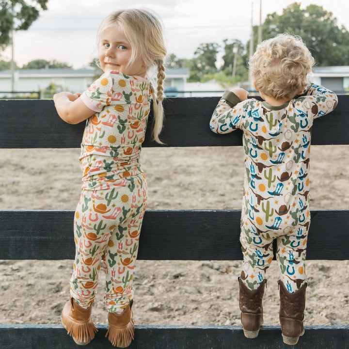 Hey Y'all Western Bamboo Short Sleeve Kids Pajama Pants Set