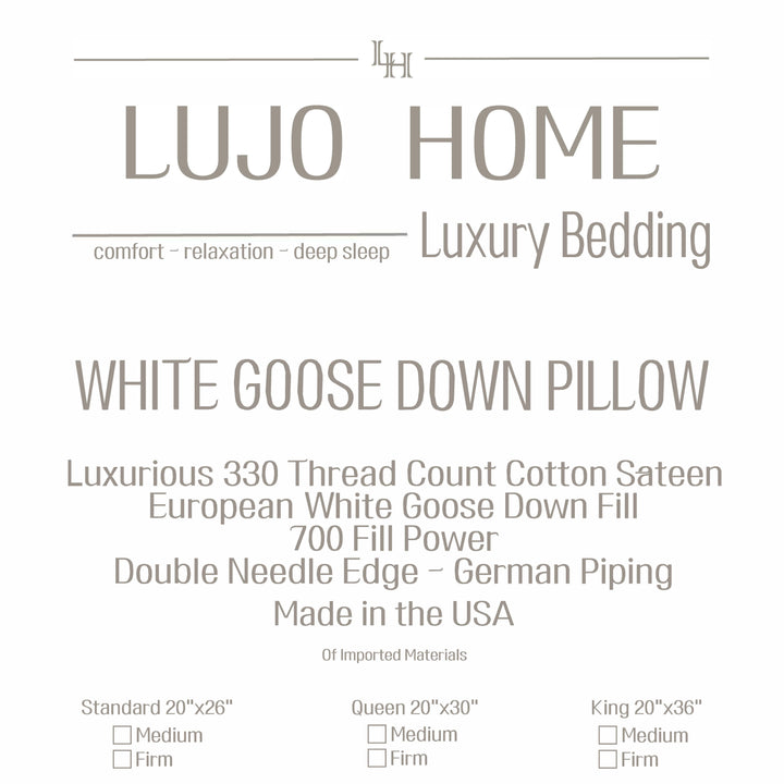 Luxury Goose Down Pillow – Medium Density – Supportive